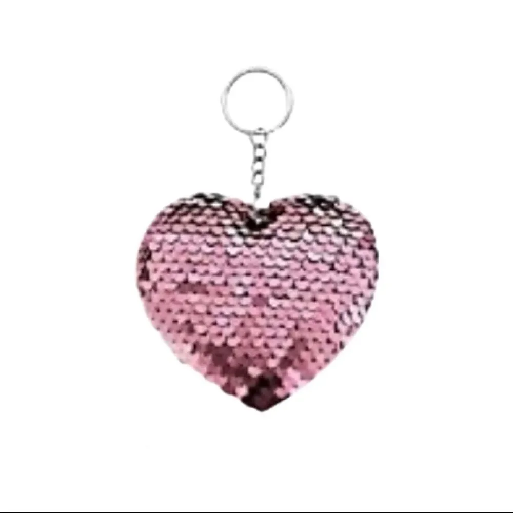 Pink Heart Sequin Heart Keychain